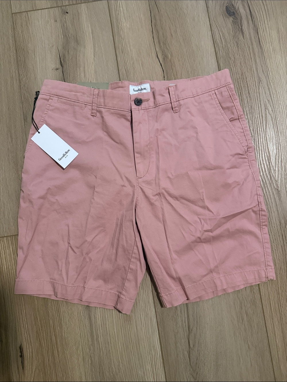 New men’s flat front coral pink 9” front m back pocketed shorts sz 34